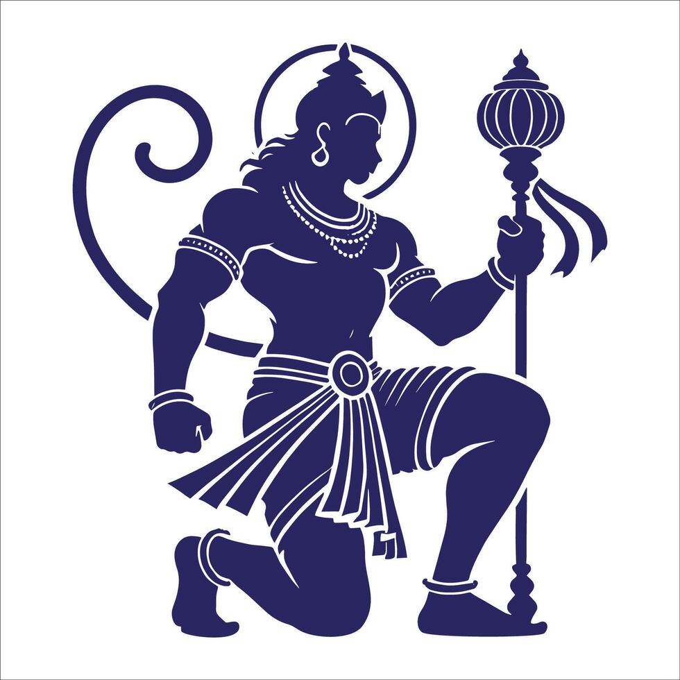 owerful Hanuman Illustration with Mace in Dynamic Pose for Hindu Mythology and Religious Art vector