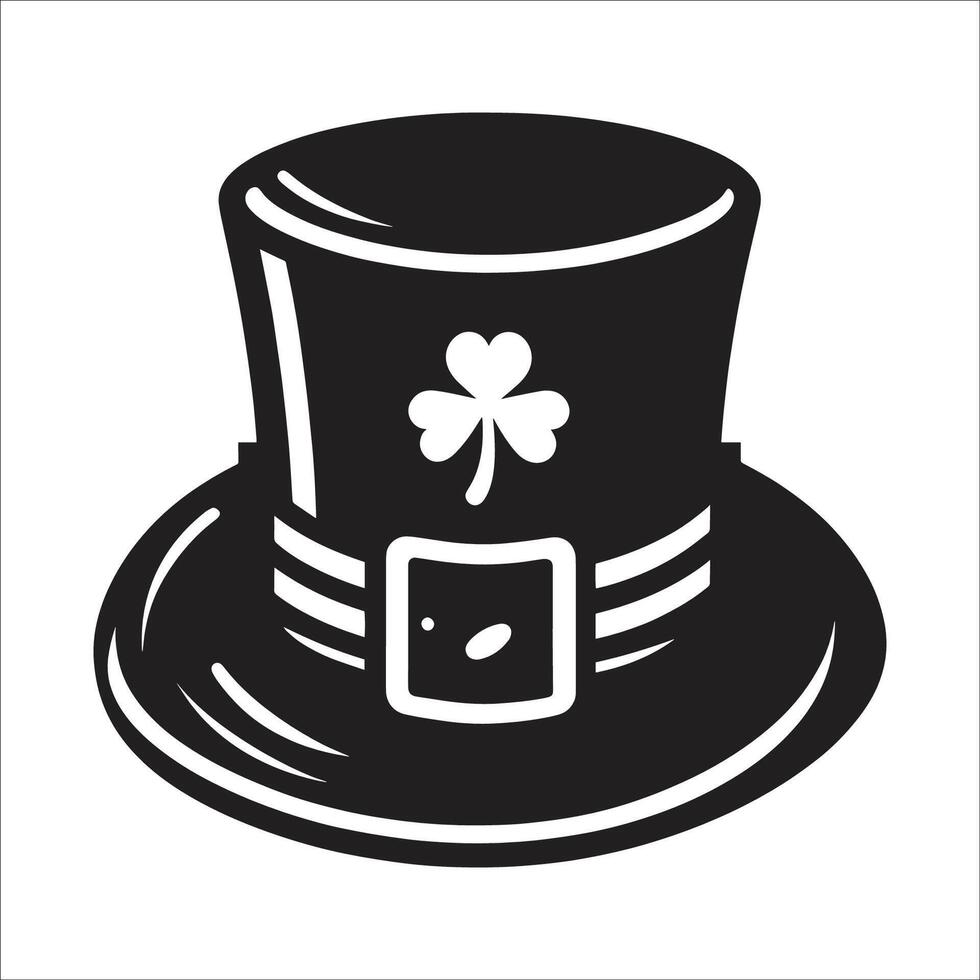 Black And White Leprechaun Hat. St Patrick Day Icon. Irish Leprechaun Hat Isolated On White Background vector