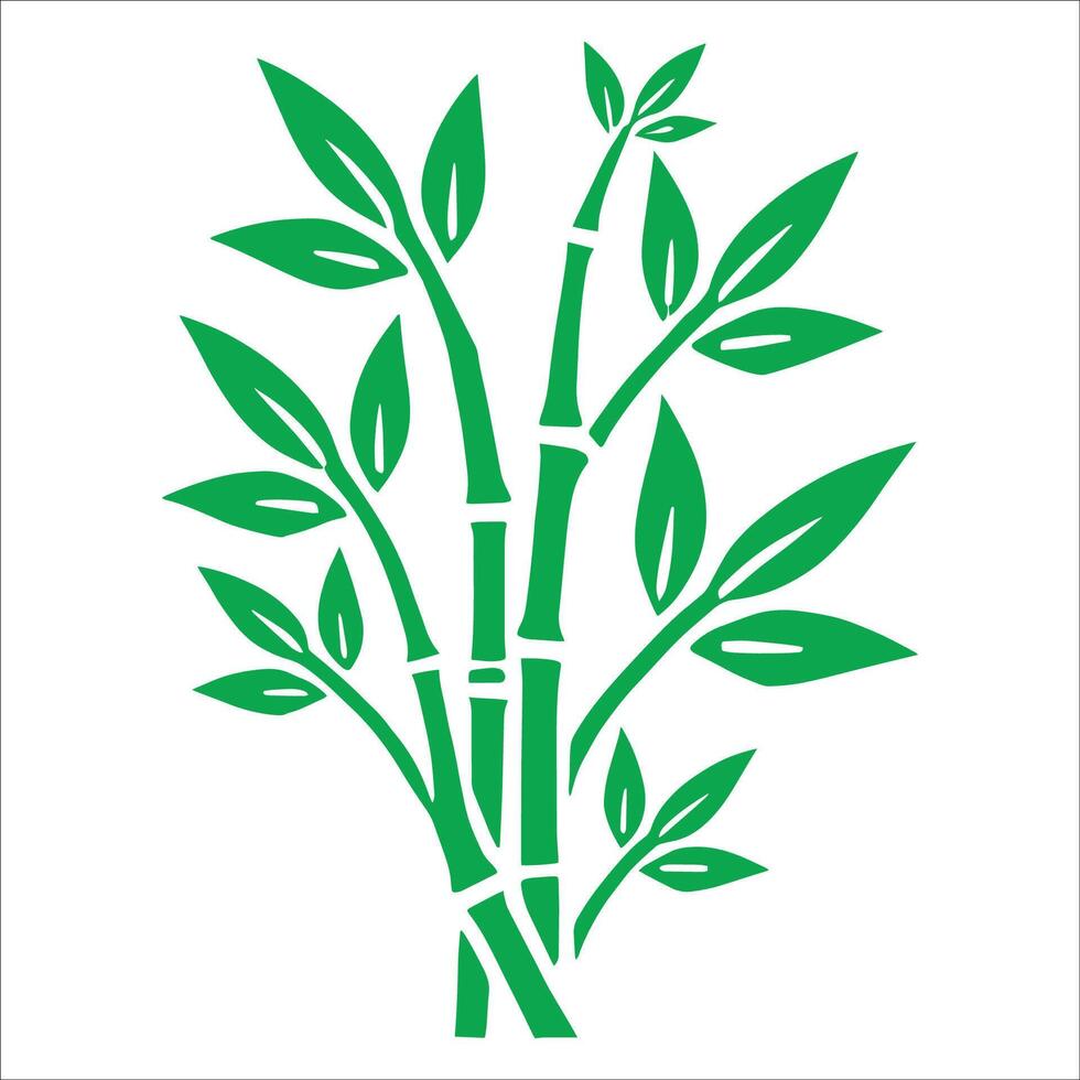 Lush Green Bamboo Illustration with Detailed Leaves and Segmented Stalks - Ideal for Nature, Botanical Themes, and Eco-Friendly Designs vector