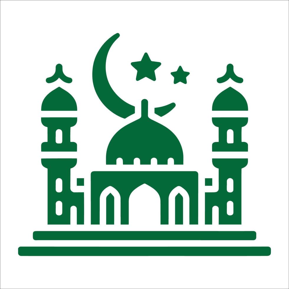 Green Mosque Illustration with Crescent Moon and Stars - Perfect for Islamic Cultural and Religious Themes vector