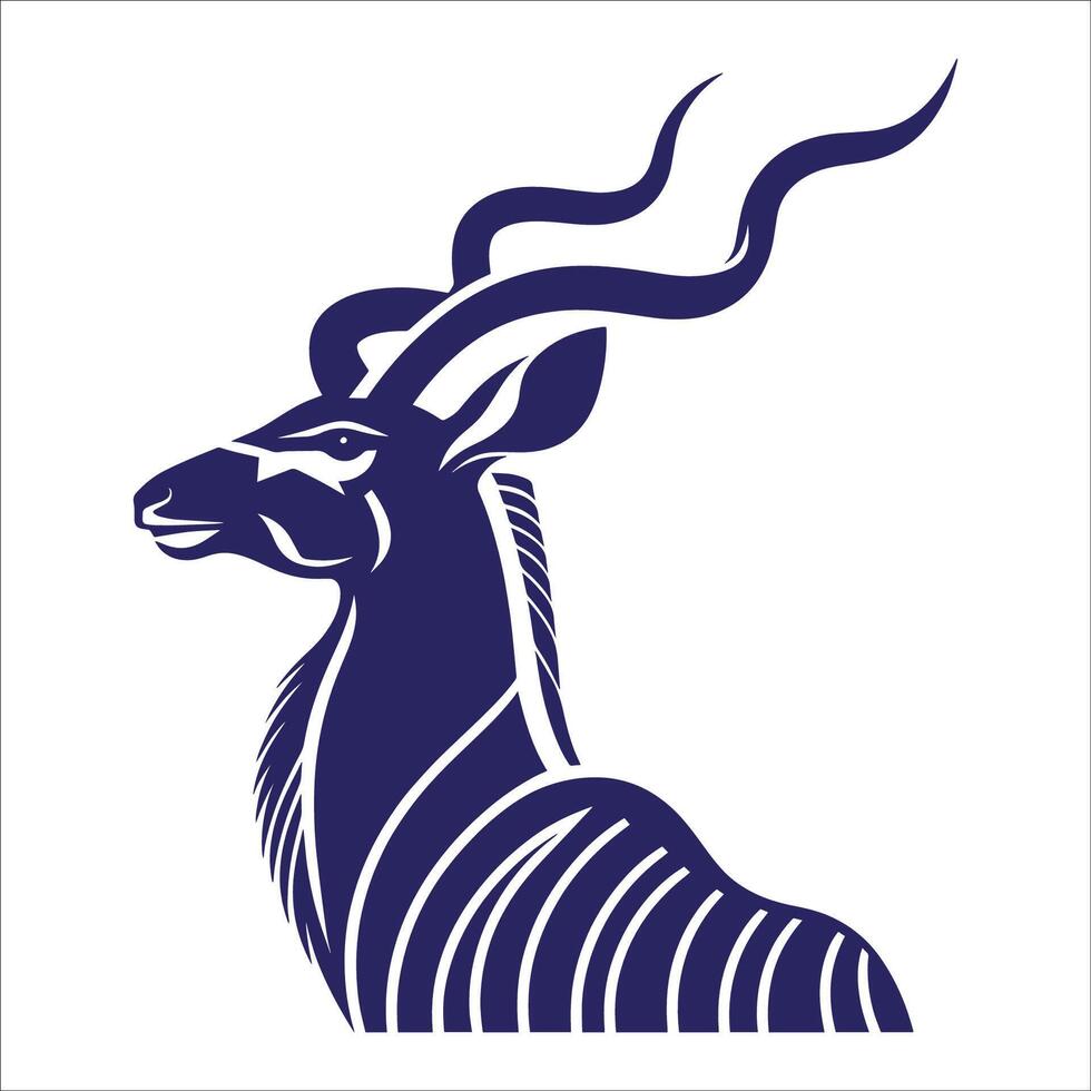 The head of an antelope is shown in a blue and white design vector