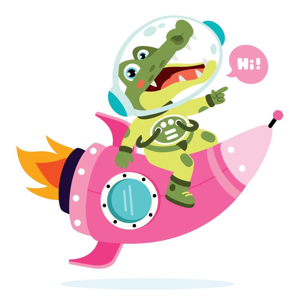 Cute Crocodile Riding A Rocket vector