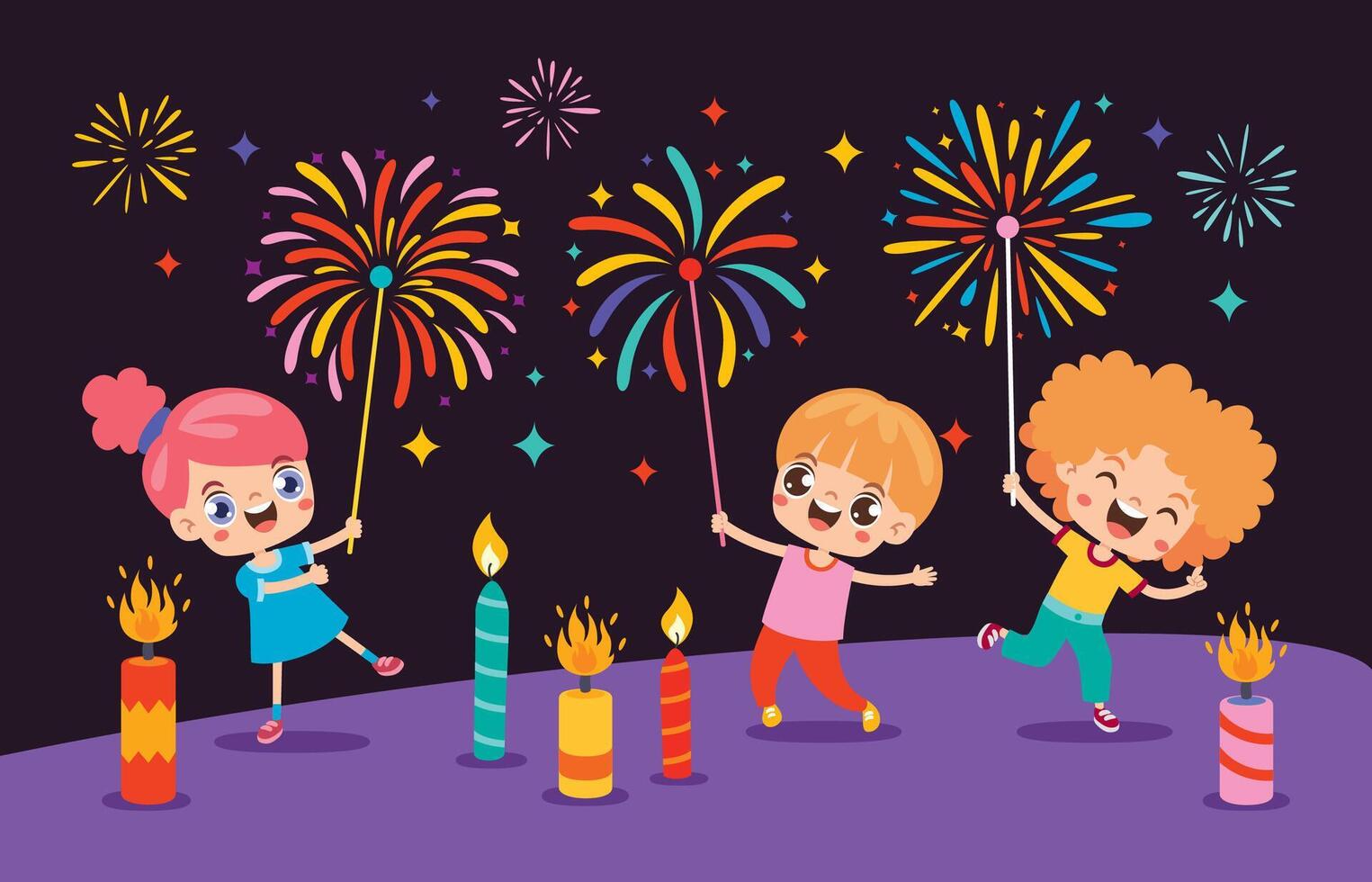 Kids Play With Fireworks vector