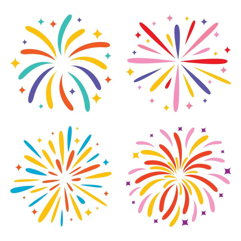 Set Of Various Colorful Fireworks vector