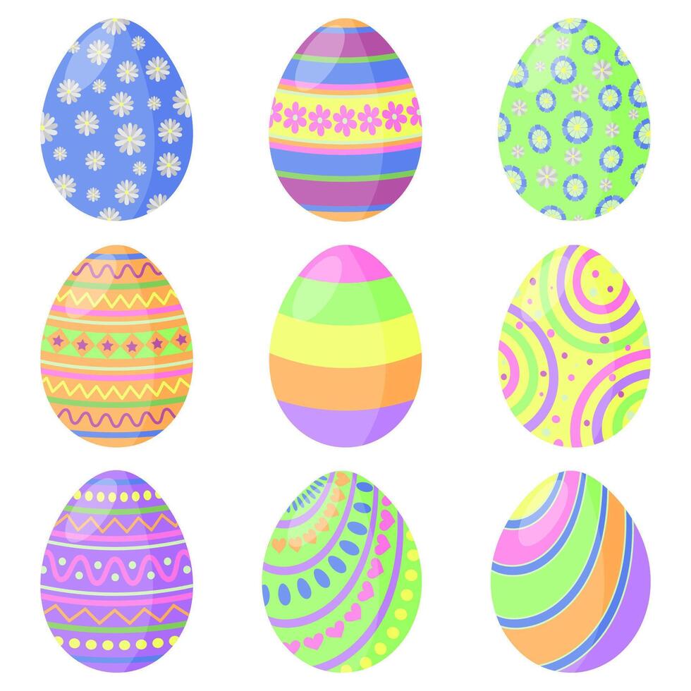 Spring Holiday Happy Easter Decorative Eggs Set vector