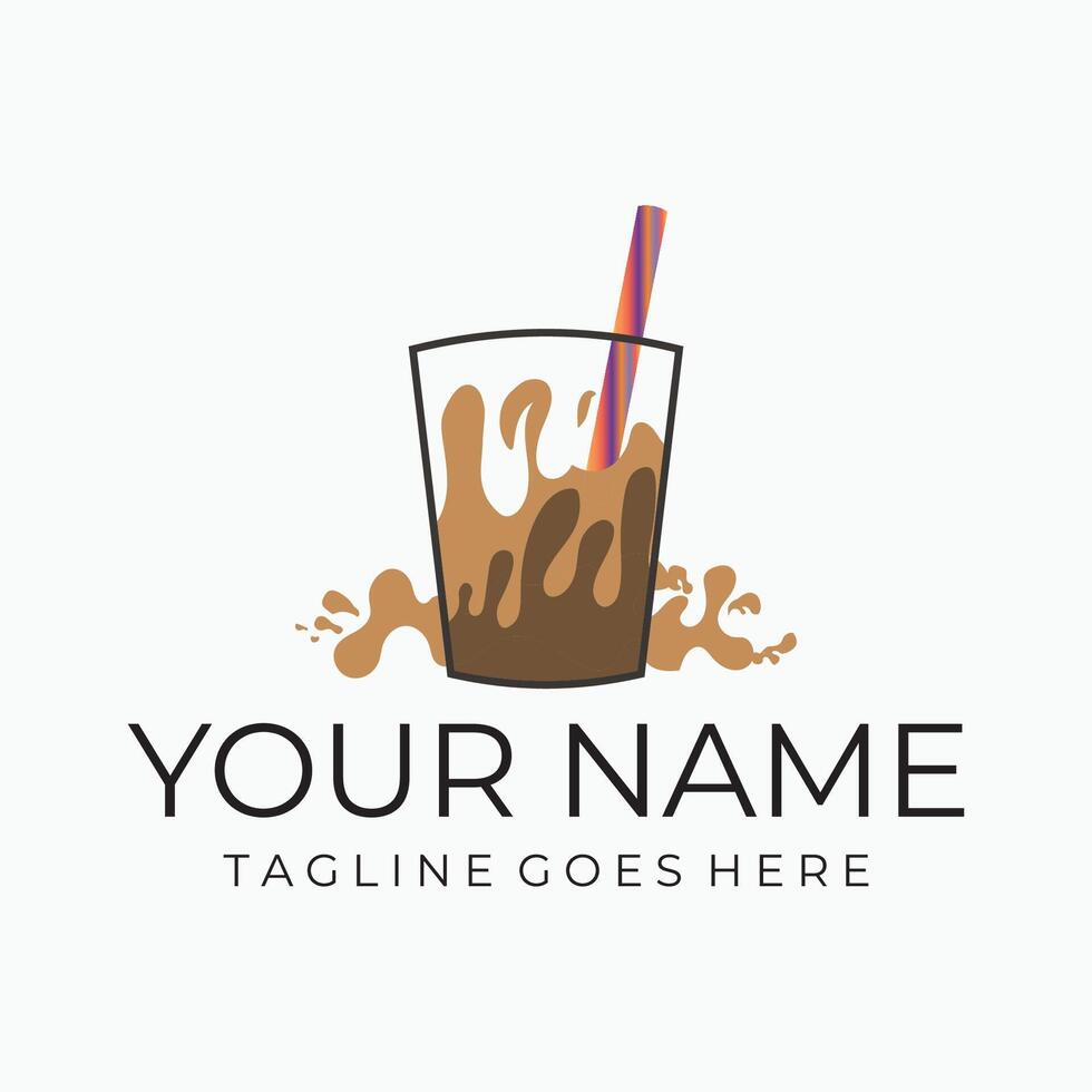 A glass of coffee with a straw and a drink logo vector