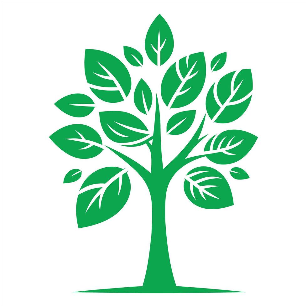 Green Tree Illustration with White Veins on Leaves - Perfect for Nature, Environmental Themes, and Modern Design vector