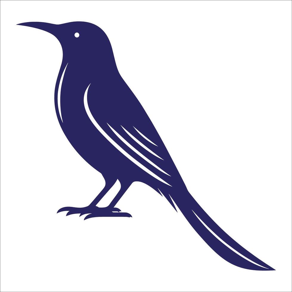 Elegant Bird Silhouette with Intricate Feather Details in Dark Blue for Artistic and Ornithological Designs vector