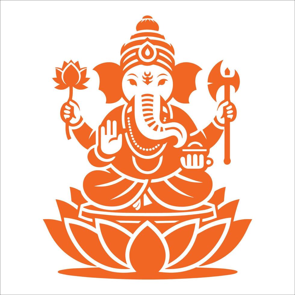 An orange ganesh with a lotus on his head vector