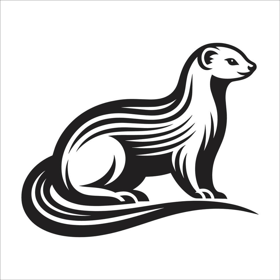 Stylized Black and White Mongoose Illustration on White Background vector