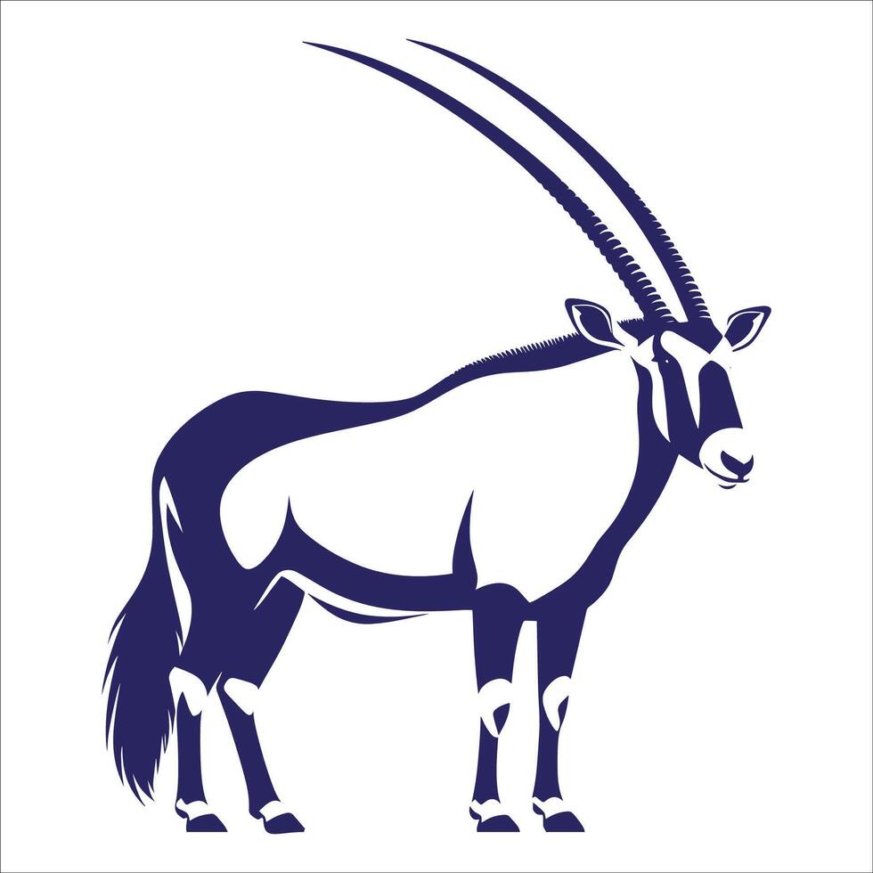 Majestic Arabian Oryx Standing in Profile with Long Curved Horns, Elegant Wildlife Illustration of Endangered Desert Antelope vector