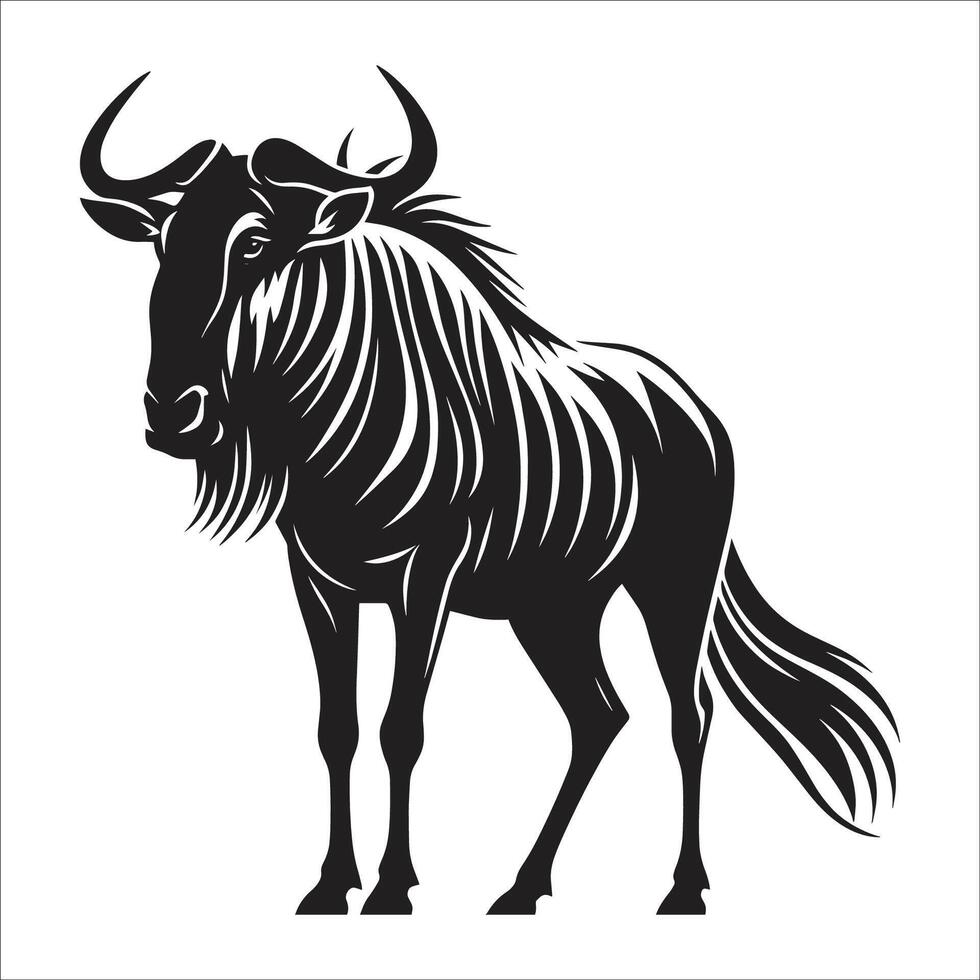 Wildebeest silhouette on white background vector