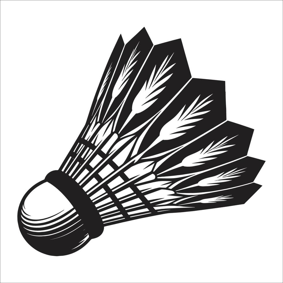 Detailed Black and White Illustration of Badminton Shuttlecock with Textured Feathers - Ideal for Sports, Recreation, and Graphic Design Themes vector