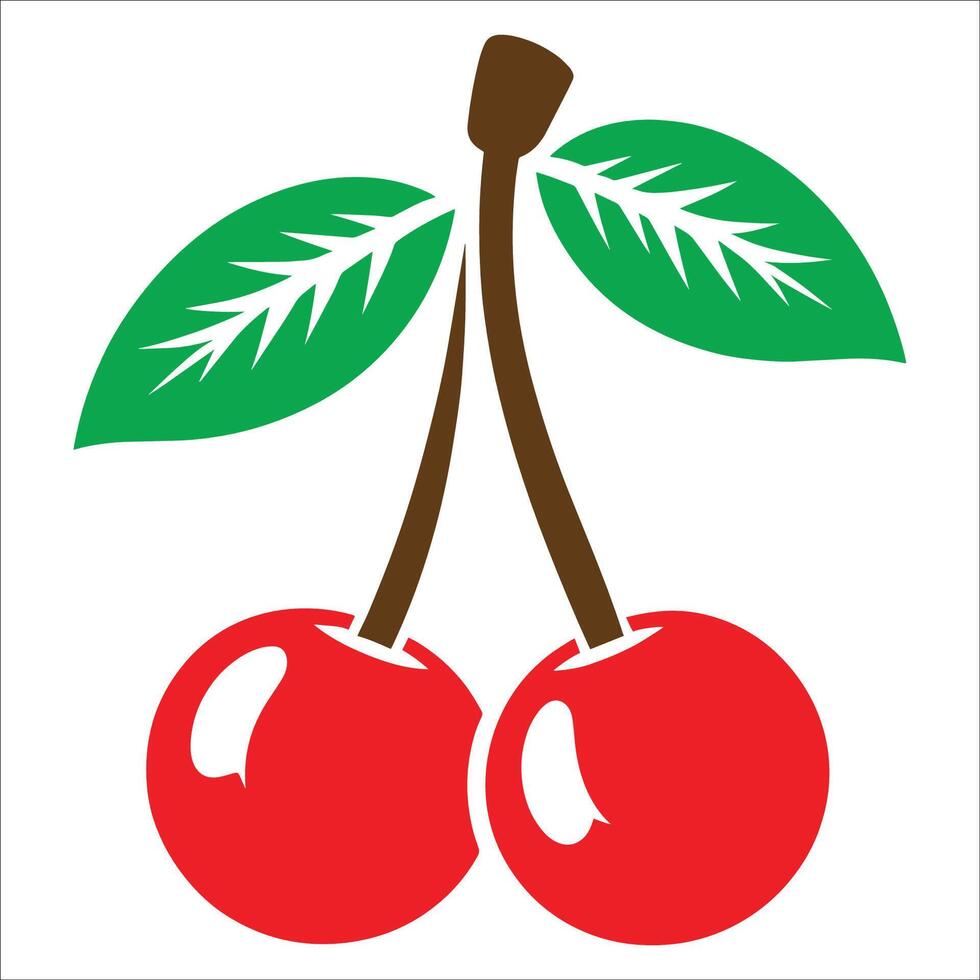 Shiny Red Cherries with Green Leaves and Stems - Ideal for Nature, Food, and Decorative Designs vector