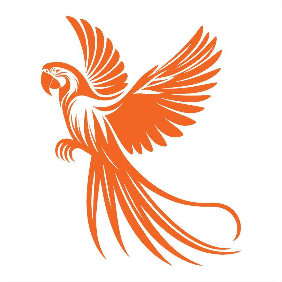 Elegant Orange Parrot Illustration with Detailed Wings and Tail Feathers for Tropical and Exotic Themes vector
