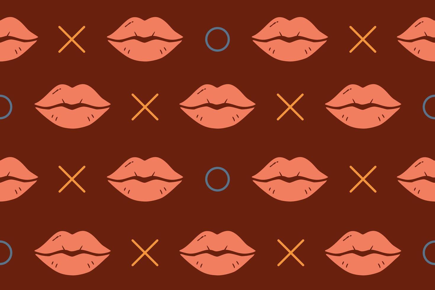 Romantic seamless pattern with lips and geometric symbols on dark background vector