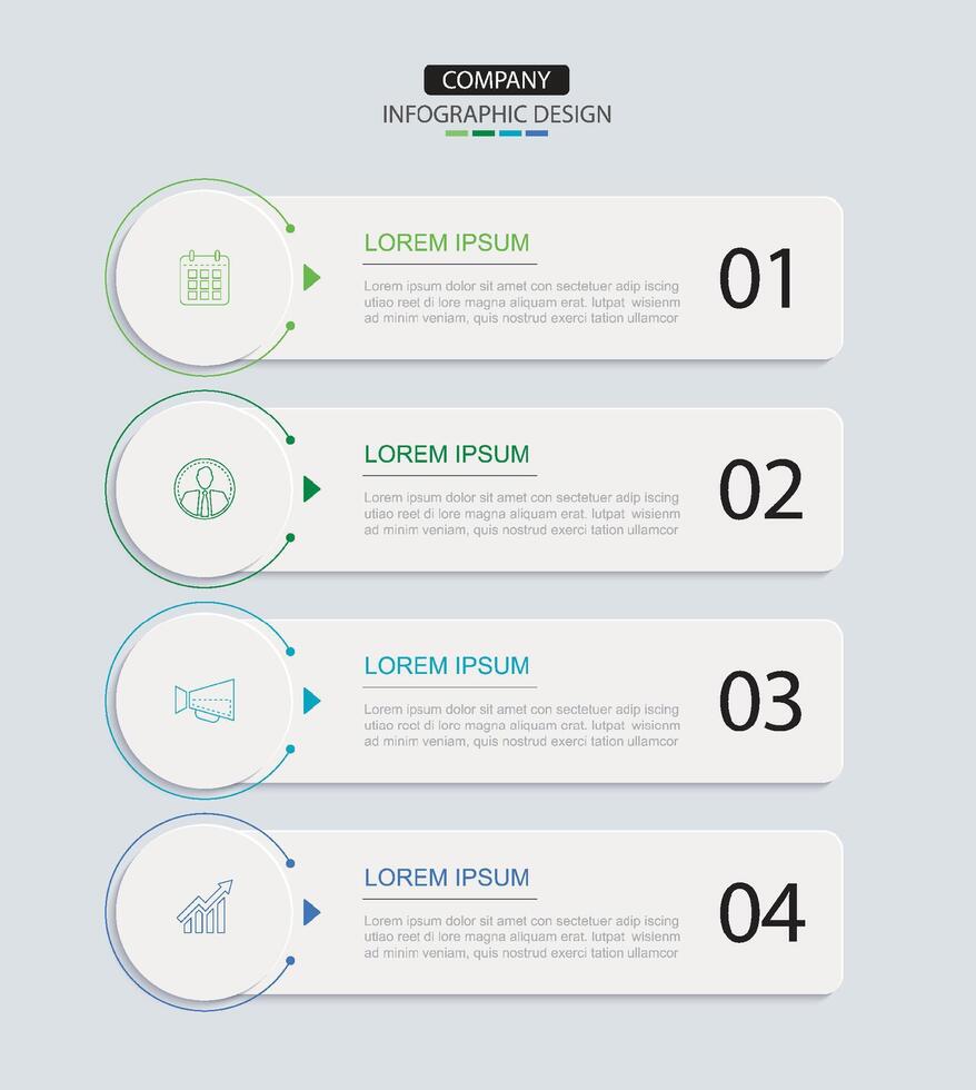 4 data infographics rectangle tab index template. Illustration business abstract background. vector