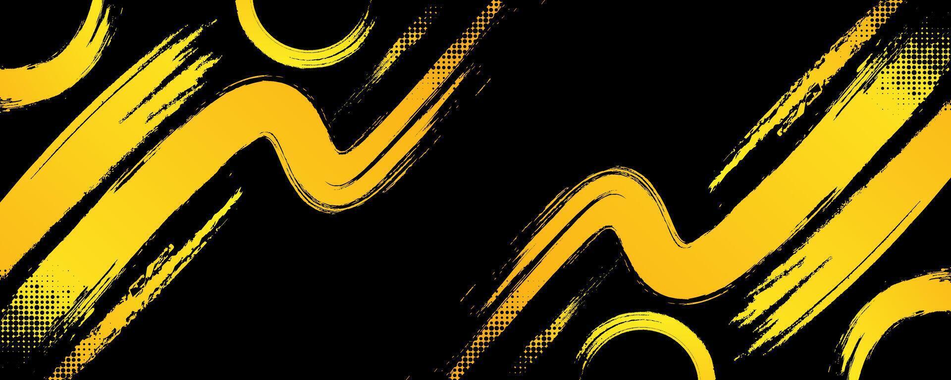 Elegant black and gold abstract sport background with grunge texture, brush stroke and halftone effect vector