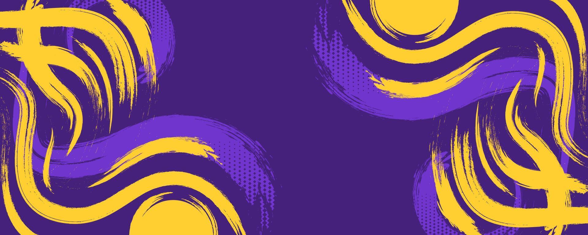 Purple and yellow abstract sports background with grunge texture, brush stroke and halftone effect vector