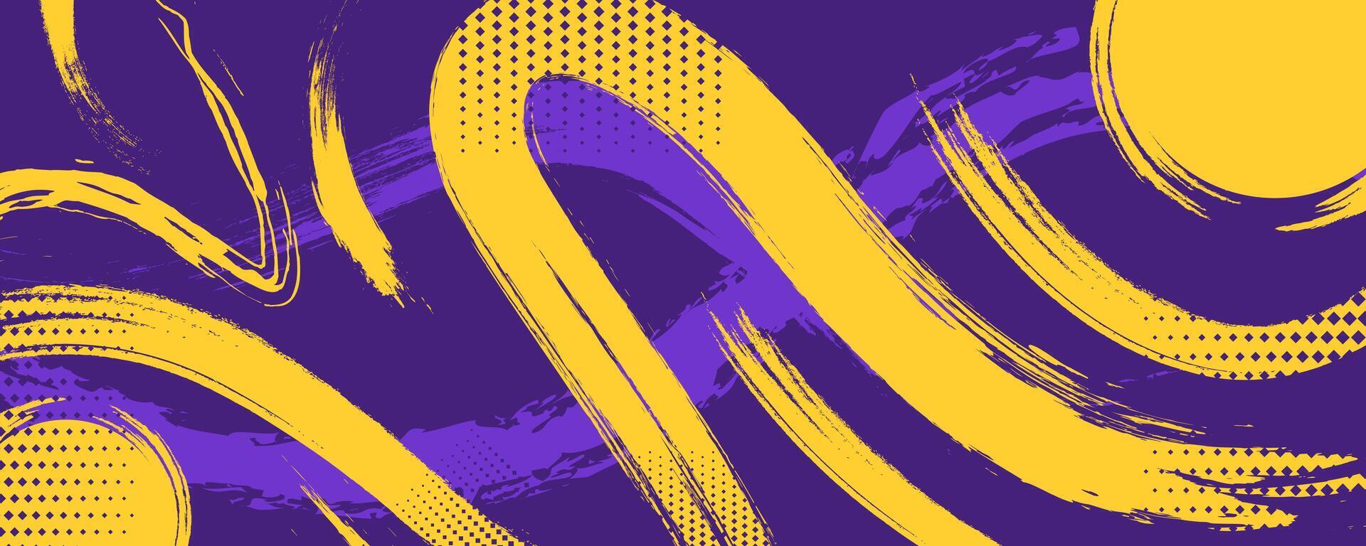 Yellow brush abstract sports background with grunge texture, brush stroke and halftone effect vector