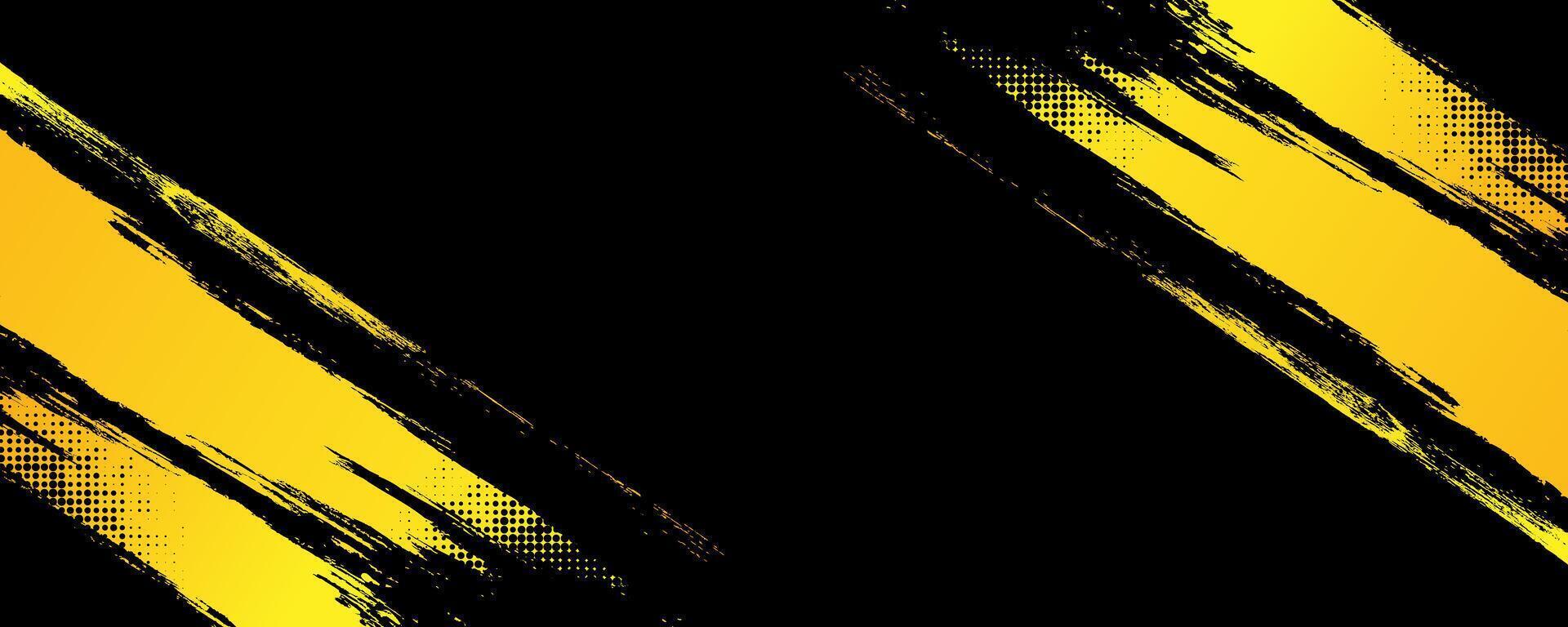 Dynamic black and gold abstract sport background with grunge texture, brush stroke and halftone effect vector