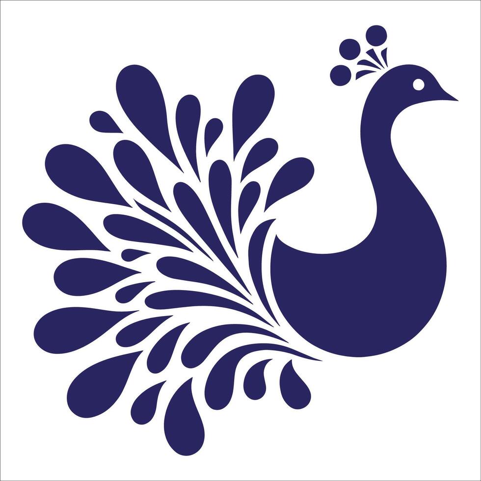 A blue peacock silhouette on a white background vector