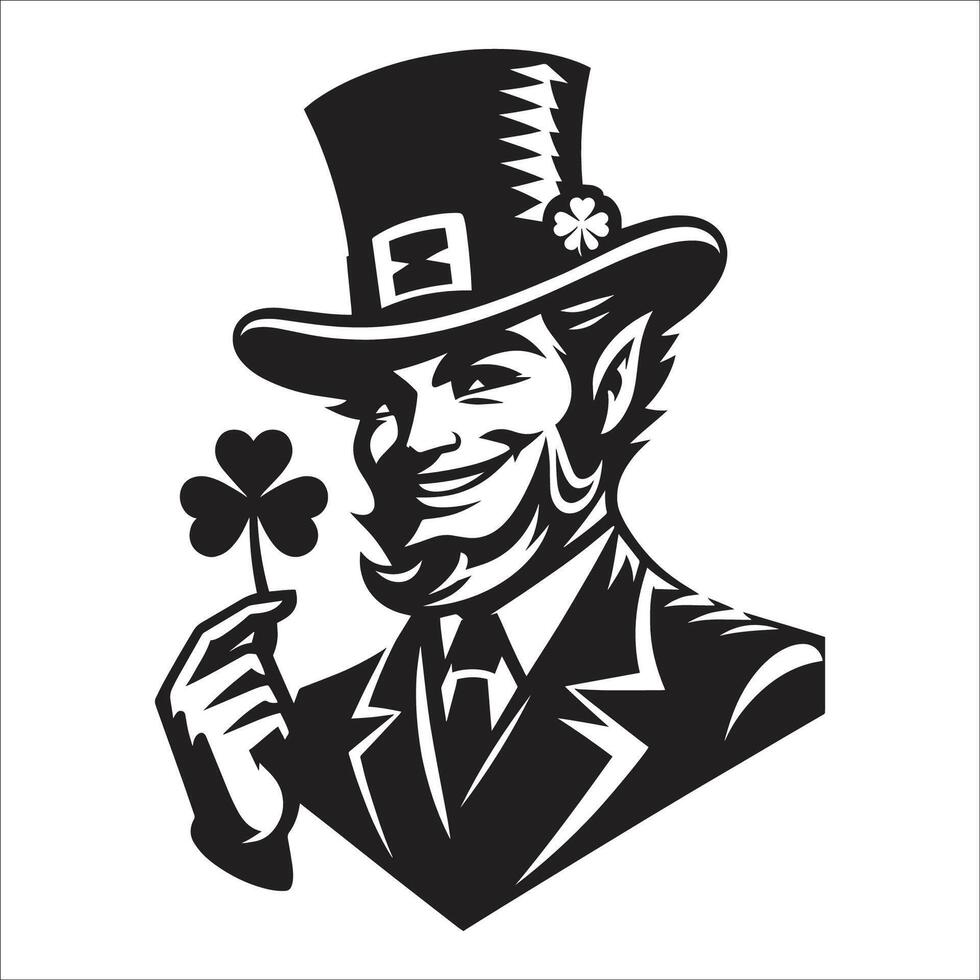 Black And White St. Patrick's Day Lucky Leprechaun Isolated On White Background vector