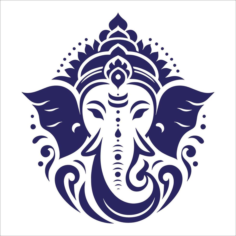 The ganesh elephant head is blue and white vector