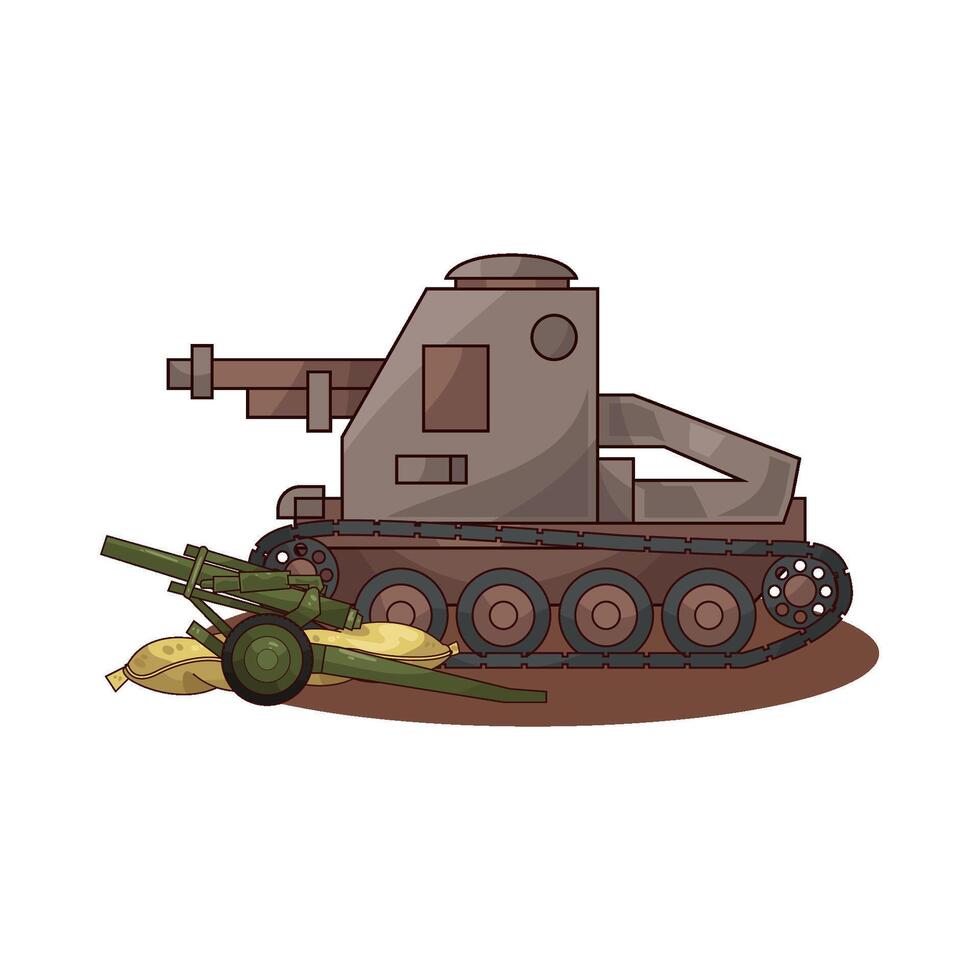 Army tank near military mortar vector