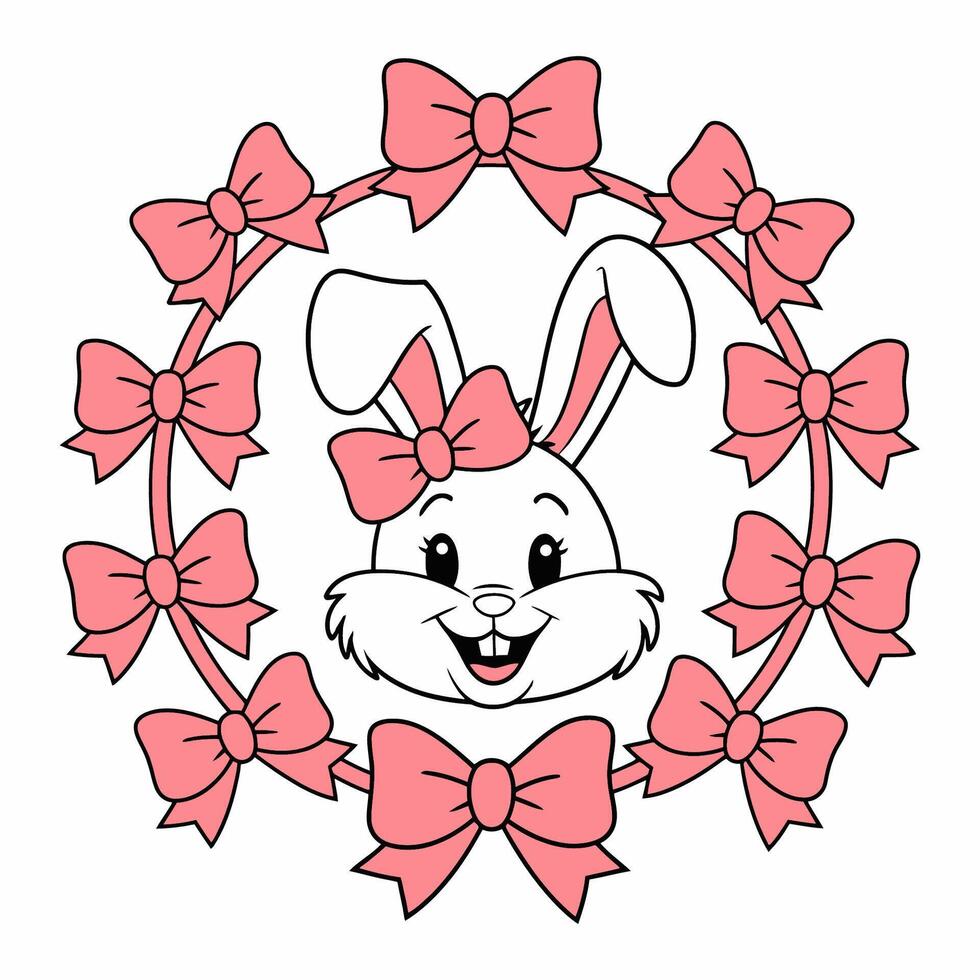 Cute Bunny with Bow Wreath Illustration vector