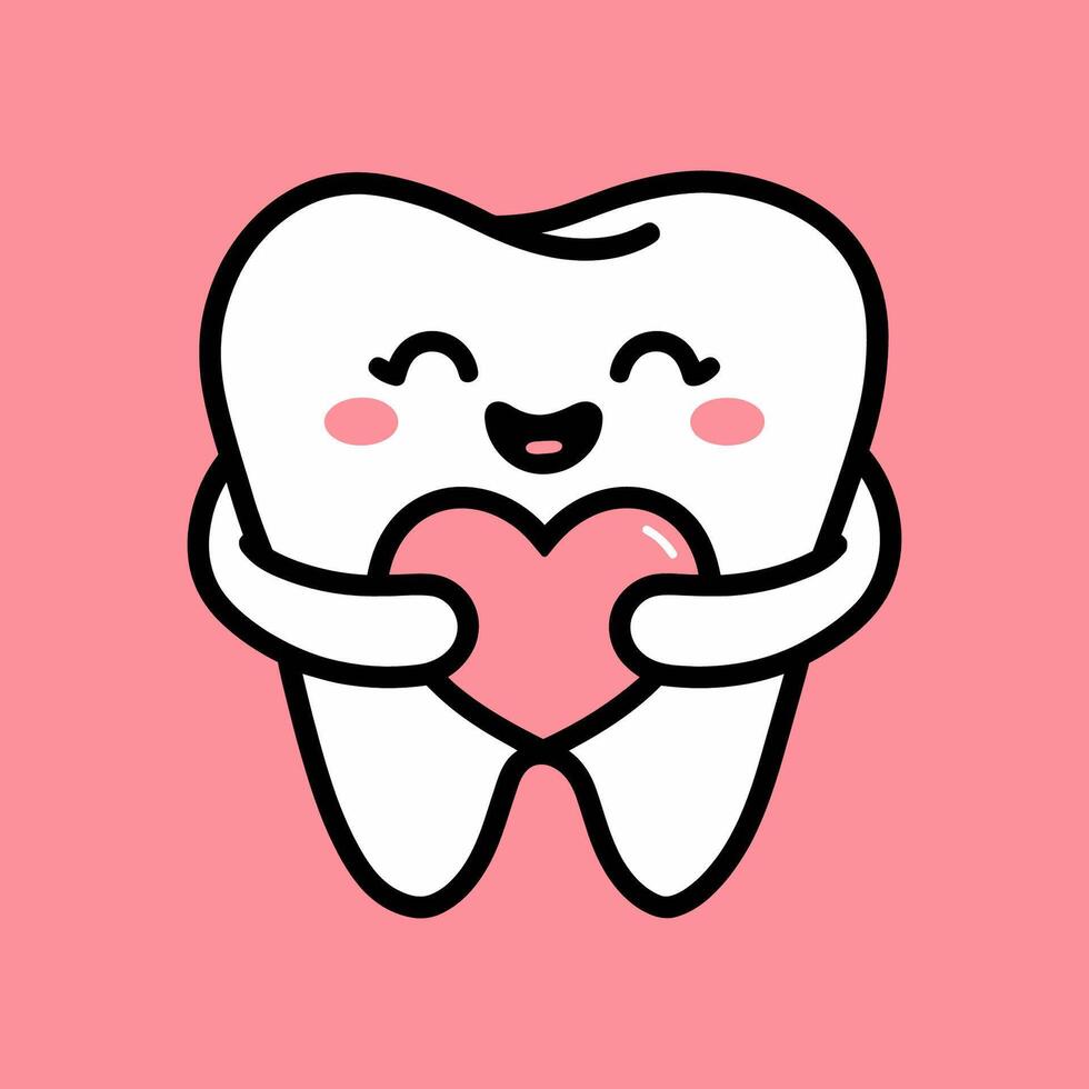 Cute Tooth Holding Heart Cartoon vector