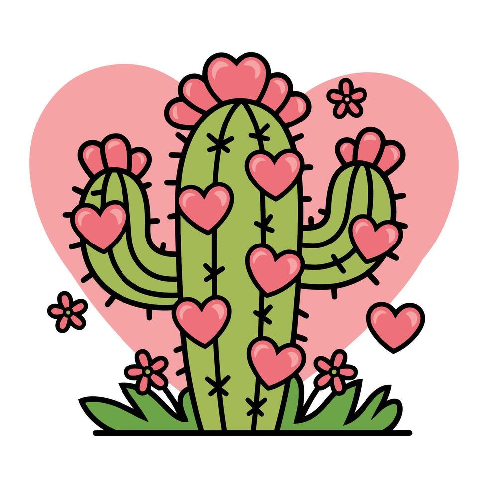 Romantic Cactus with Hearts Illustration vector