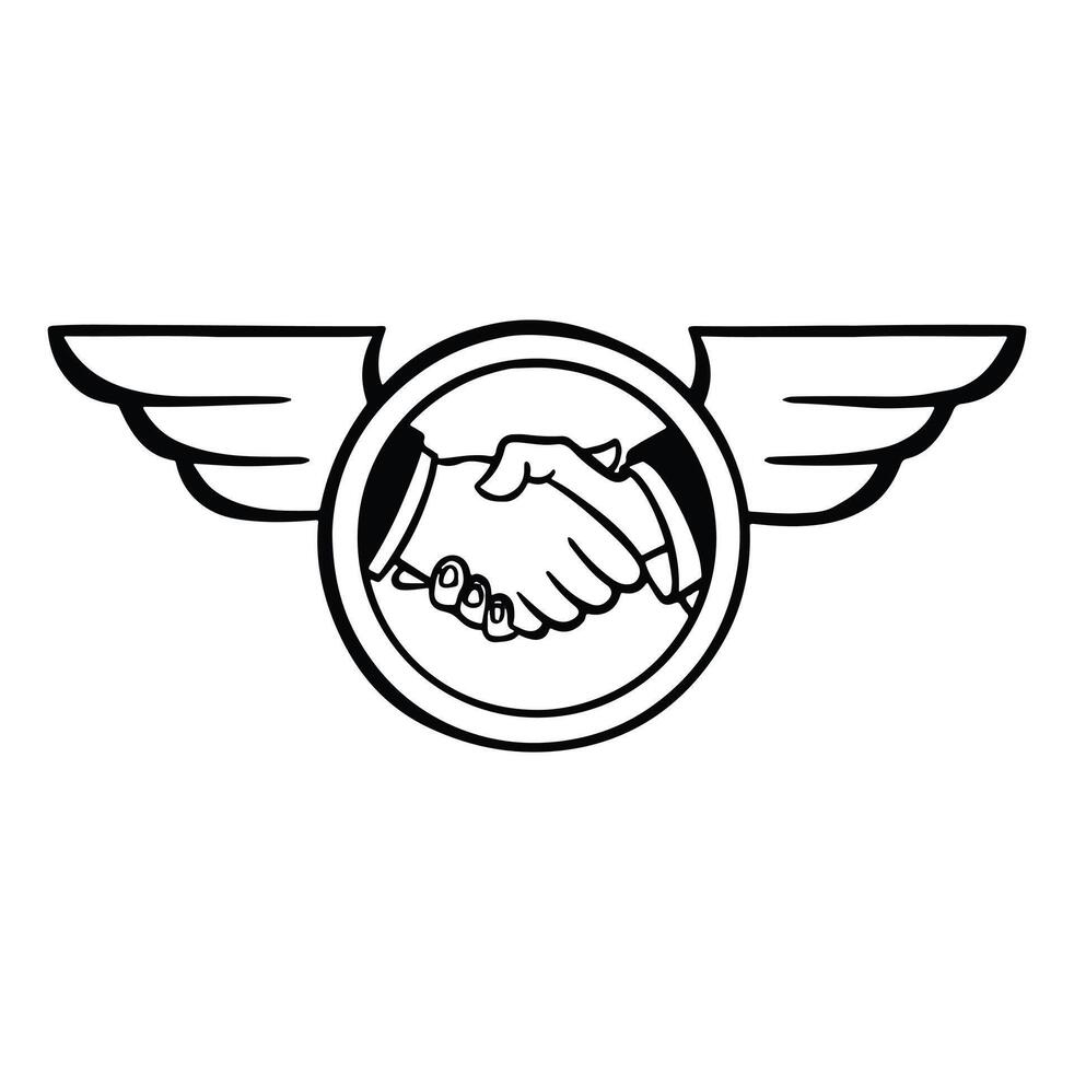 icon handshake, friendship pilots aviators monochrome simple vector