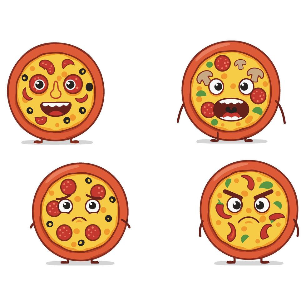 Happy Pizza Slice Collection with Funny Cartoon Moods vector