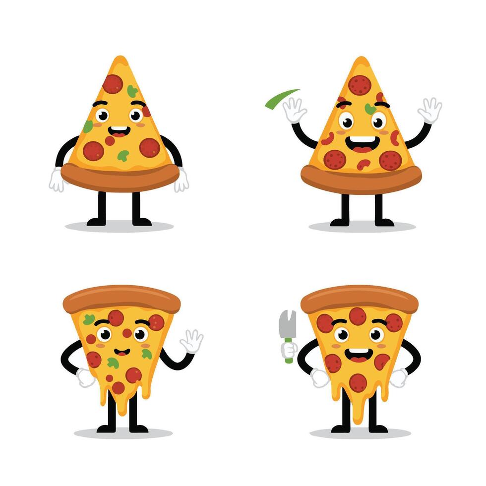 Funny Pizza Slice Pack with Silly and Furious Faces vector