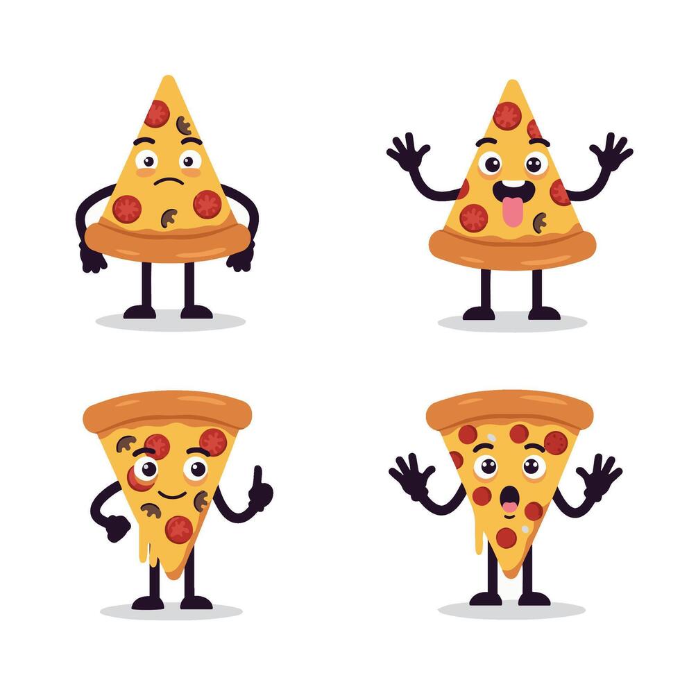 Silly Pizza Slice Pack with Cute and Angry Reactions vector