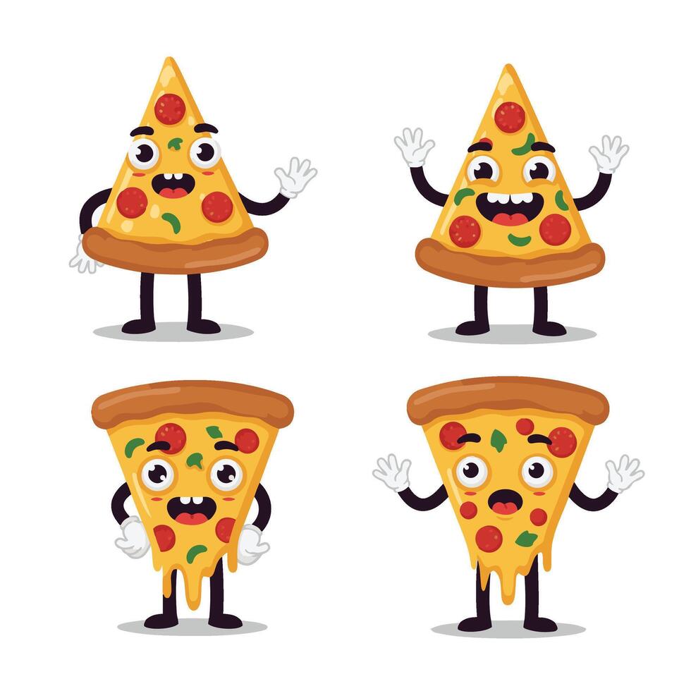 Happy and Angry Pizza Slice Set with Funny Emotions vector