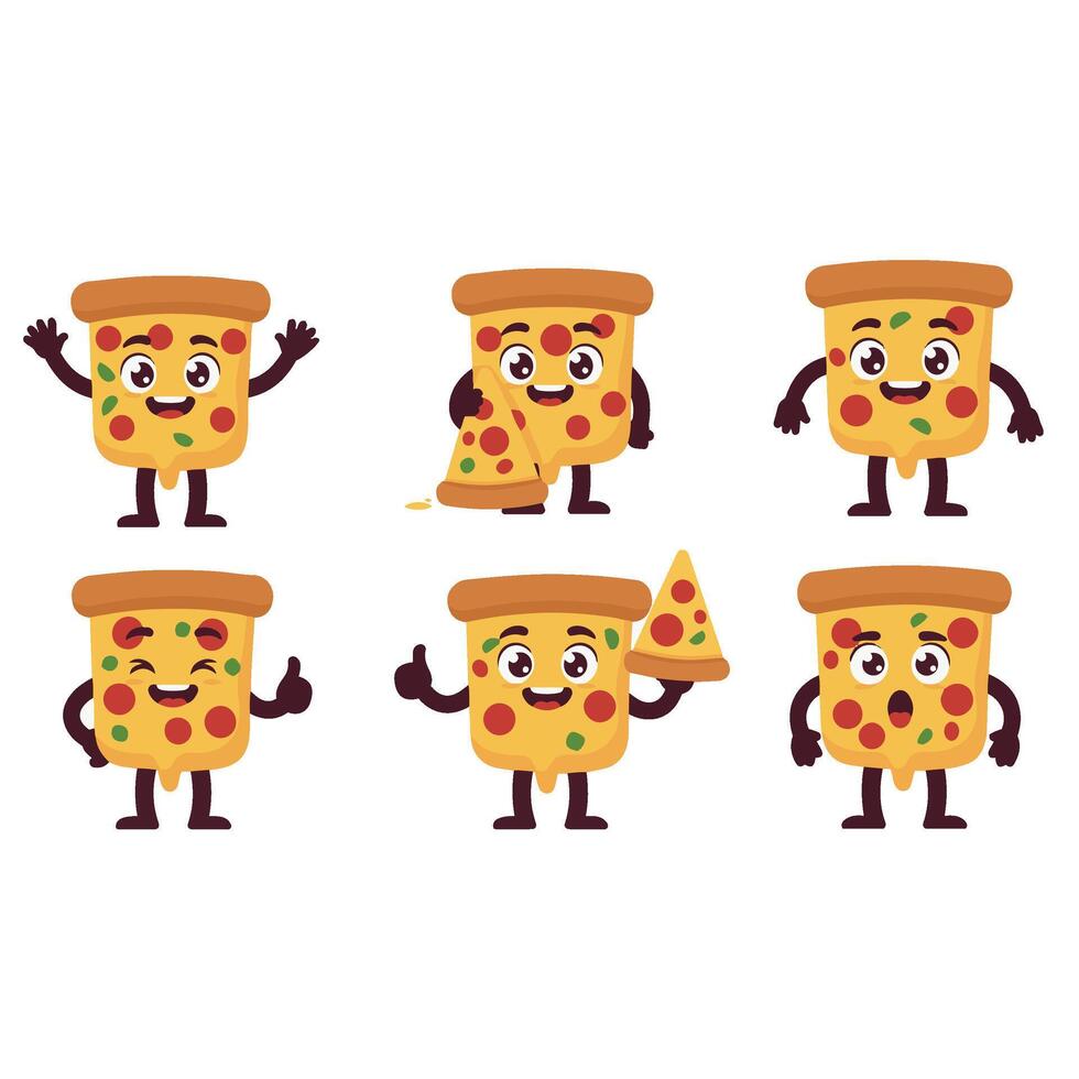 Angry Cheesy Pizza Mood Set with Burning Toppings vector