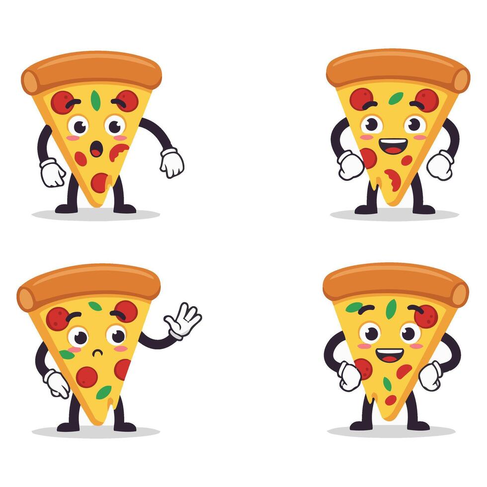 Funny Pizza Slice Set with Happy and Angry Expressions vector