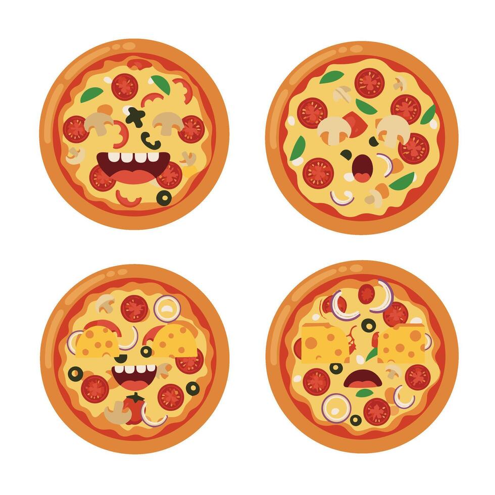 Expressive Pizza Slice Character Set with Mood Swings vector