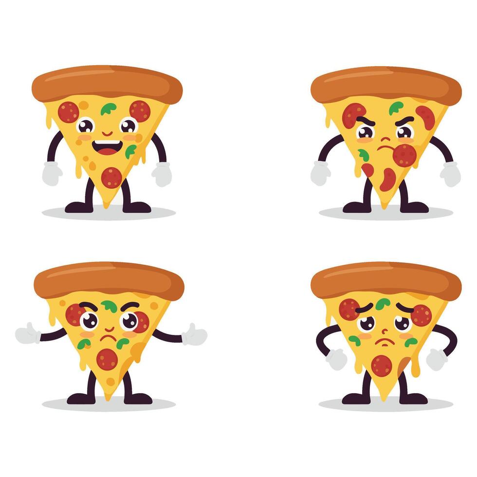 Happy Cartoon Pizza Fun Set with Cute Cheesy Faces vector