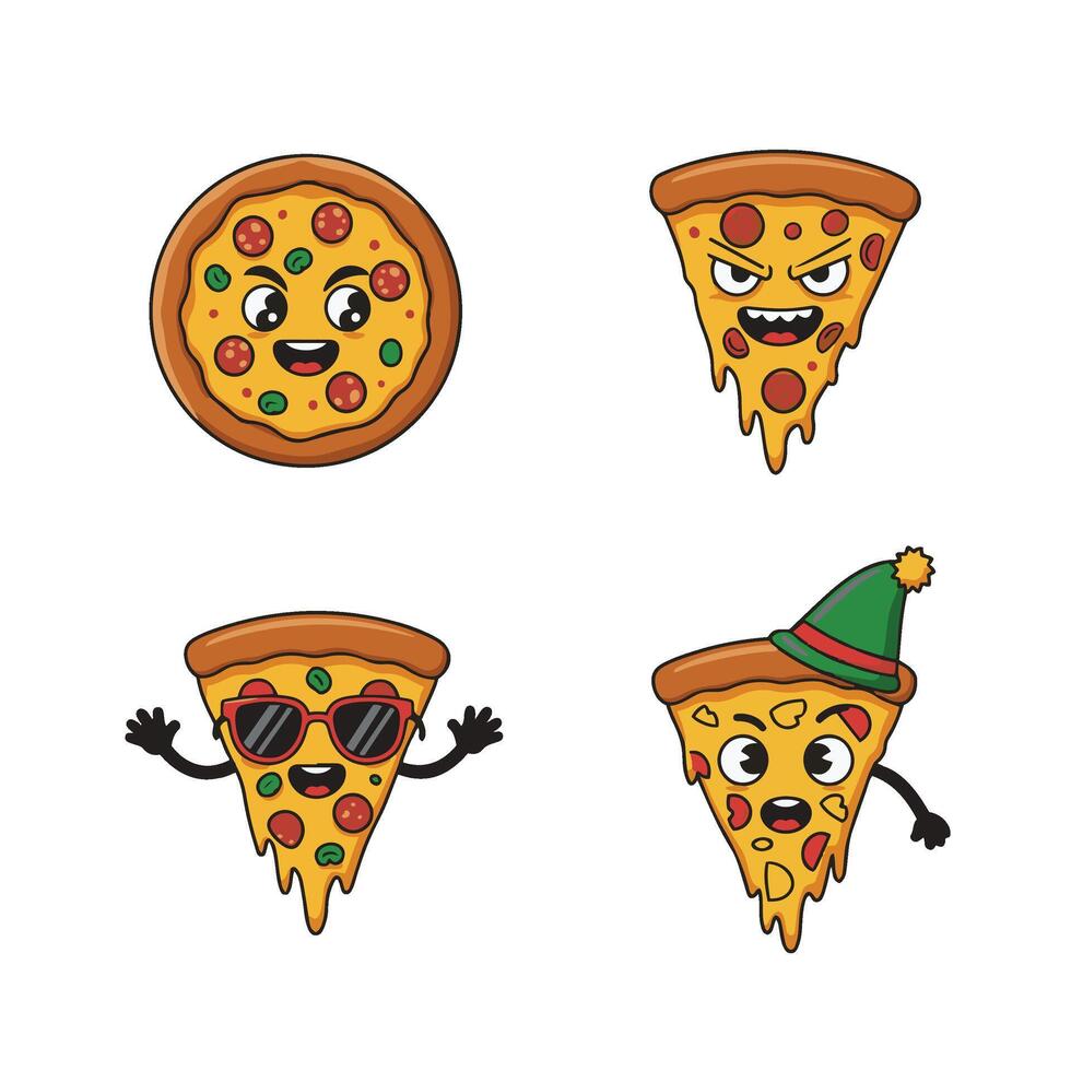Expressive Funny Pizza Slice Set with Mood Swings vector