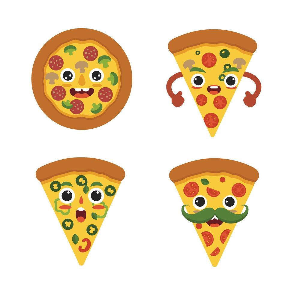 Cartoon Pizza Character Pack with Silly Expressions vector