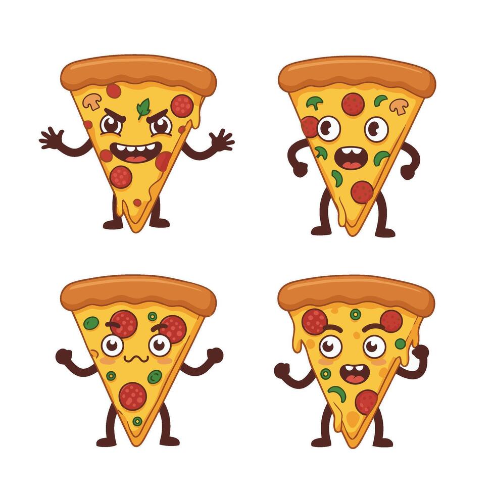 Funny Pizza Mood Pack with Expressive Cartoon Looks vector