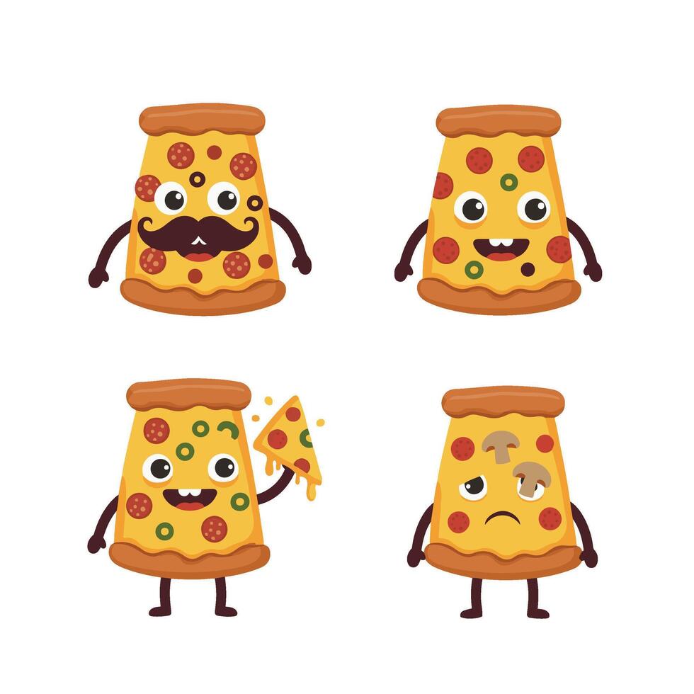 Funny Pizza Slice Art Set with Different Emotions vector