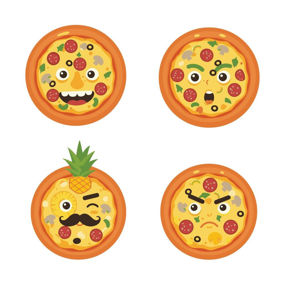 Happy and Angry Pizza Slice Fun Set with Cute Faces vector