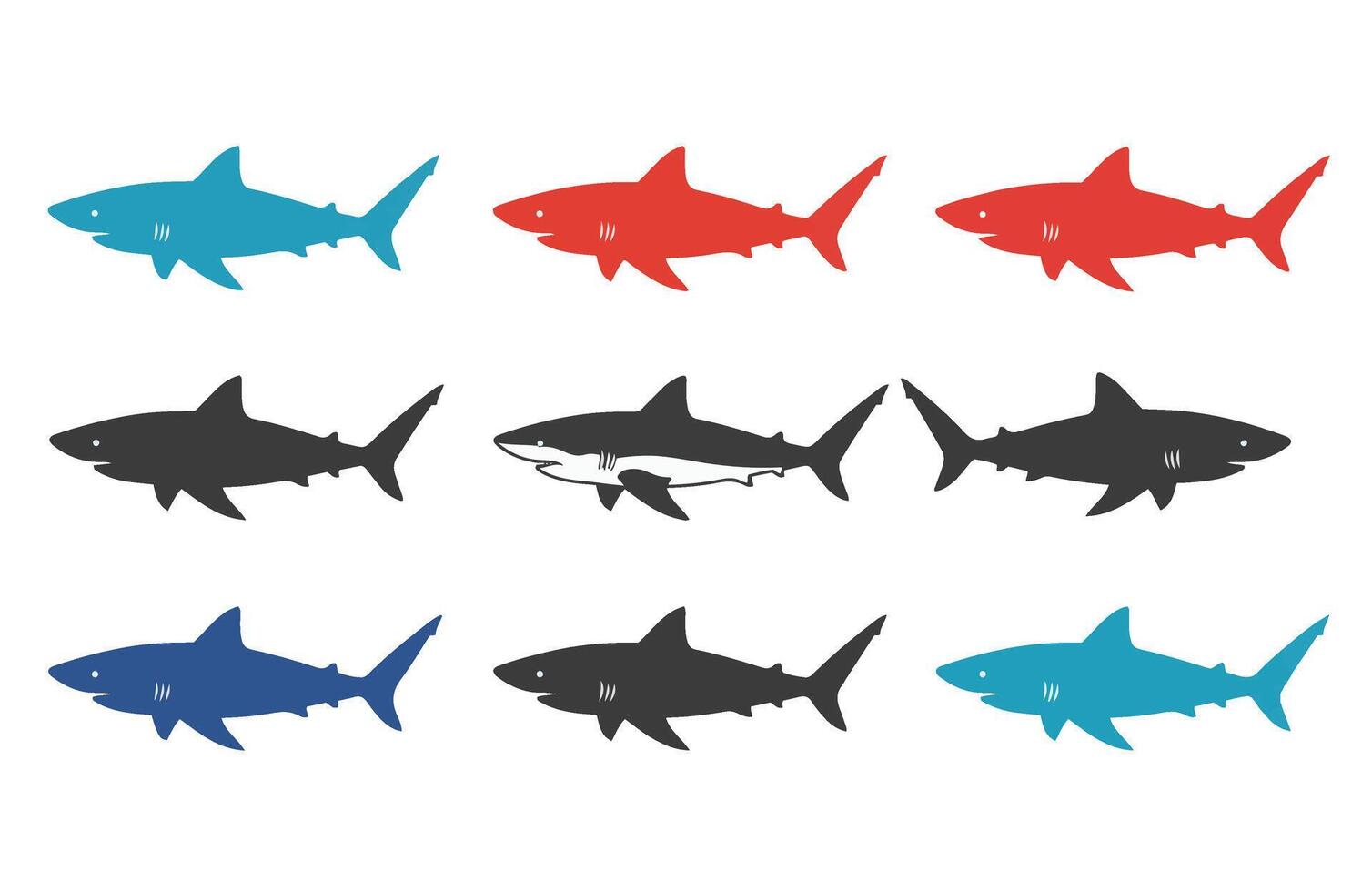 Shark Cartoon Bold Blue Shark Themed Ocean Character Art vector