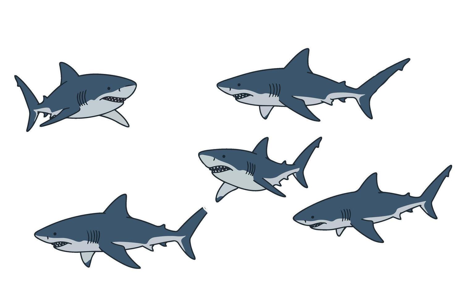 Shark Cartoon Fun Shark Expression Collection Hand-Drawn vector