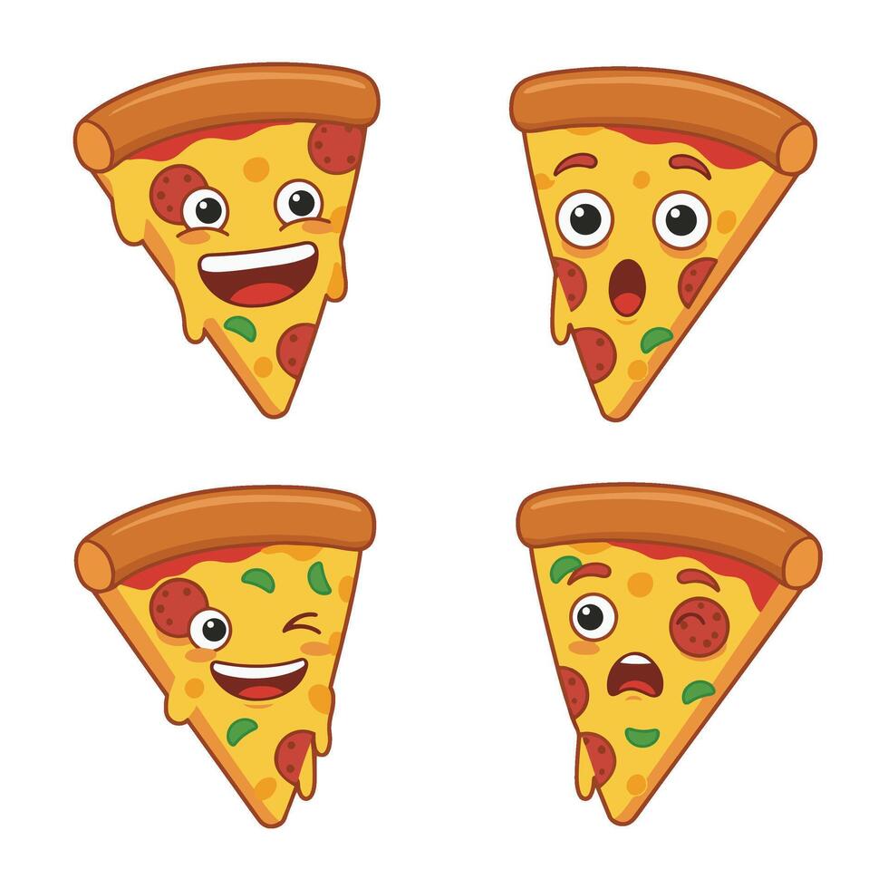 Playful Pizza Slice Set with Happy and Furious Looks vector