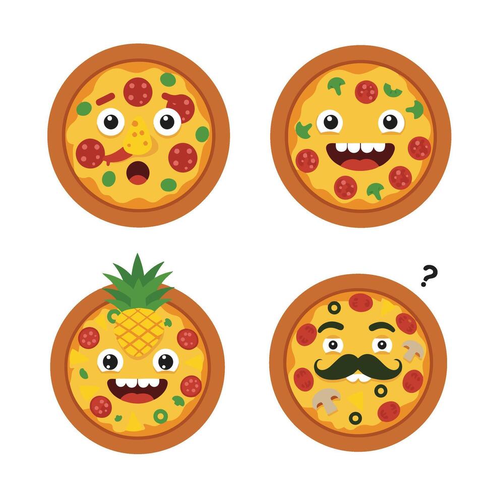 Cartoon Pizza Slice Expression Pack with Mood Swings vector